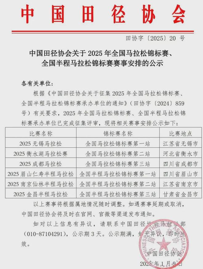 公布!2025全国马拉松锦标赛!共6场!(图1) 公布!2025全国马拉松锦标赛!共6场!(图1)